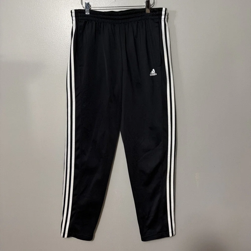 adidas Men's Track Pants Large Black 3-Stripes Athletic Joggers White